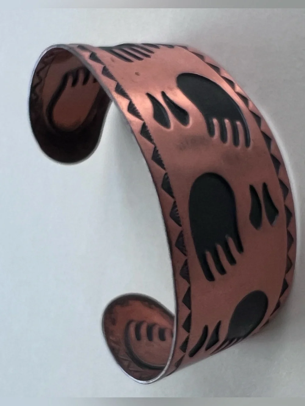 Solid Copper Bracelet Vintsge Bell signed animal paw print deer elk bear rare
